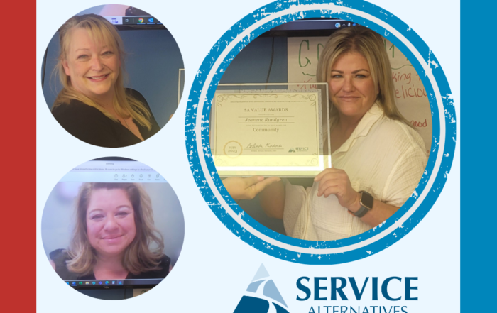 Pictured: Jeanene Rundgren (right) receiving the award from Kristine Hilton, Manager (top left) with Bobbi Clawdus, Area Manager (bottom left).