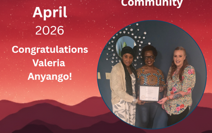 Award banner for Service Alternatives: SA Value Award—Community; features three women with a certificate in a circular photo on a red gradient background with mountains.